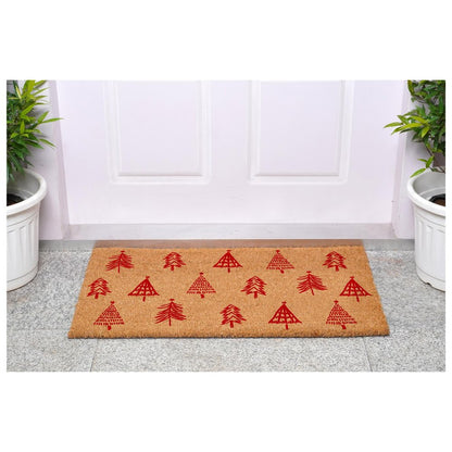 17" X 29" Brown And Red Christmas Trees Outdoor Coir Door Mat HomeRoots