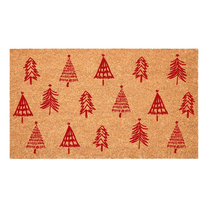 17" X 29" Brown And Red Christmas Trees Outdoor Coir Door Mat HomeRoots