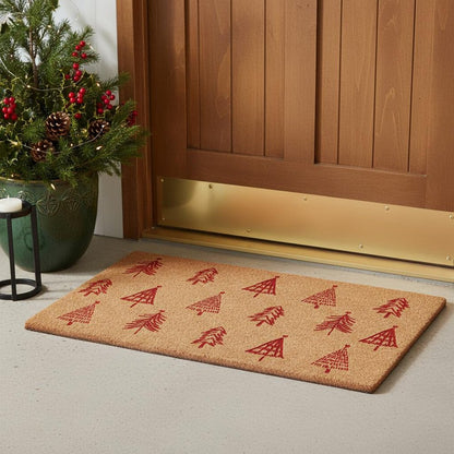 17" X 29" Brown And Red Christmas Trees Outdoor Coir Door Mat HomeRoots
