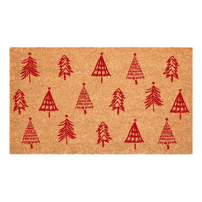 17" X 29" Brown And Red Christmas Trees Outdoor Coir Door Mat HomeRoots