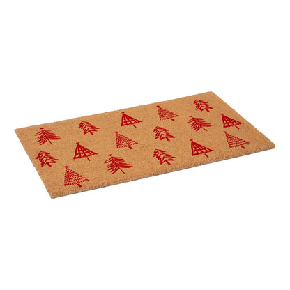 17" X 29" Brown And Red Christmas Trees Outdoor Coir Door Mat HomeRoots