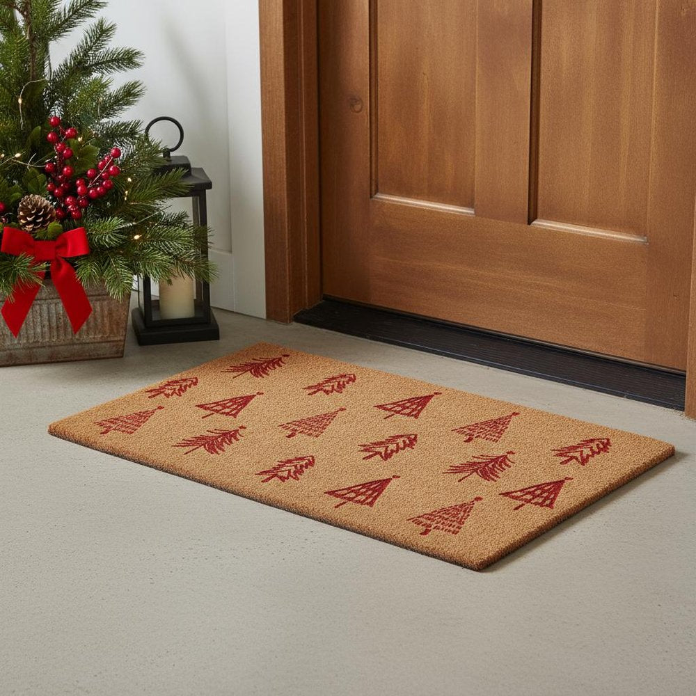 17" X 29" Brown And Red Christmas Trees Outdoor Coir Door Mat HomeRoots