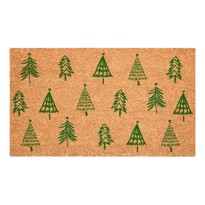 17" X 29" Brown And Green Christmas Trees Outdoor Coir Door Mat HomeRoots