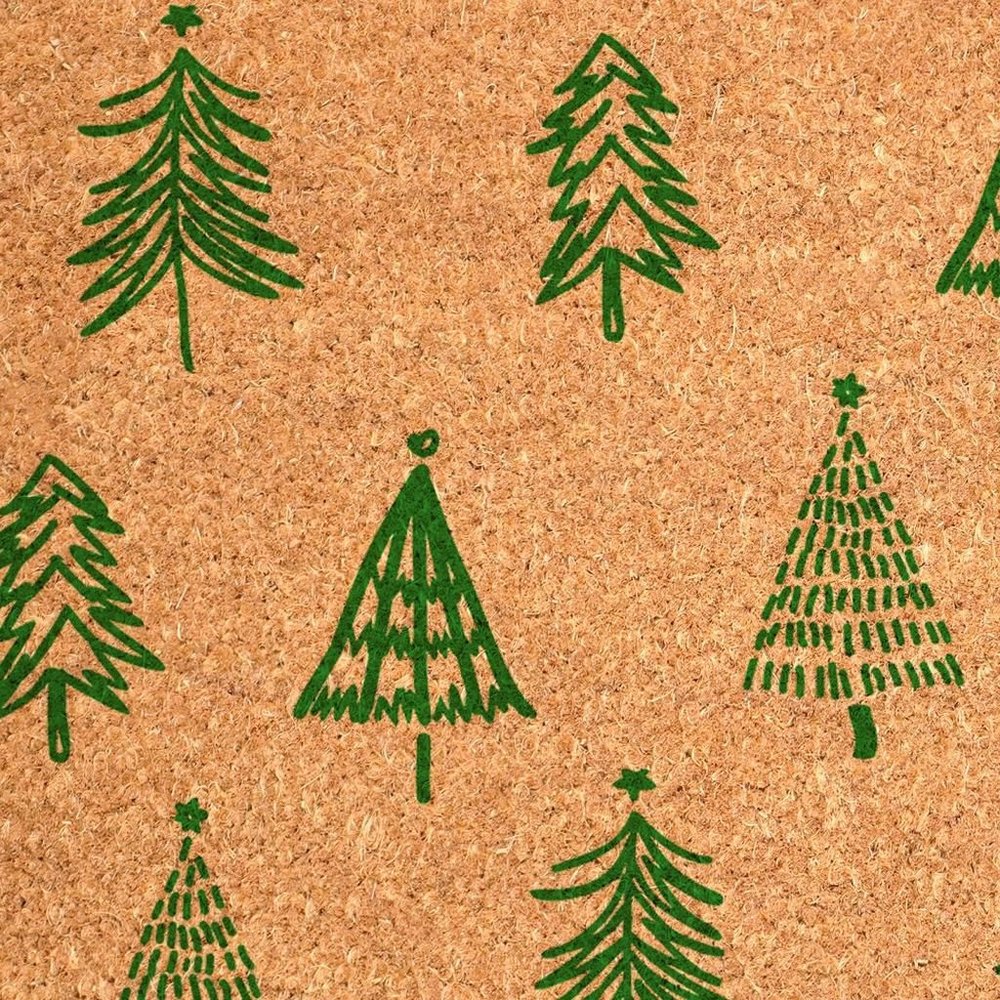 17" X 29" Brown And Green Christmas Trees Outdoor Coir Door Mat HomeRoots