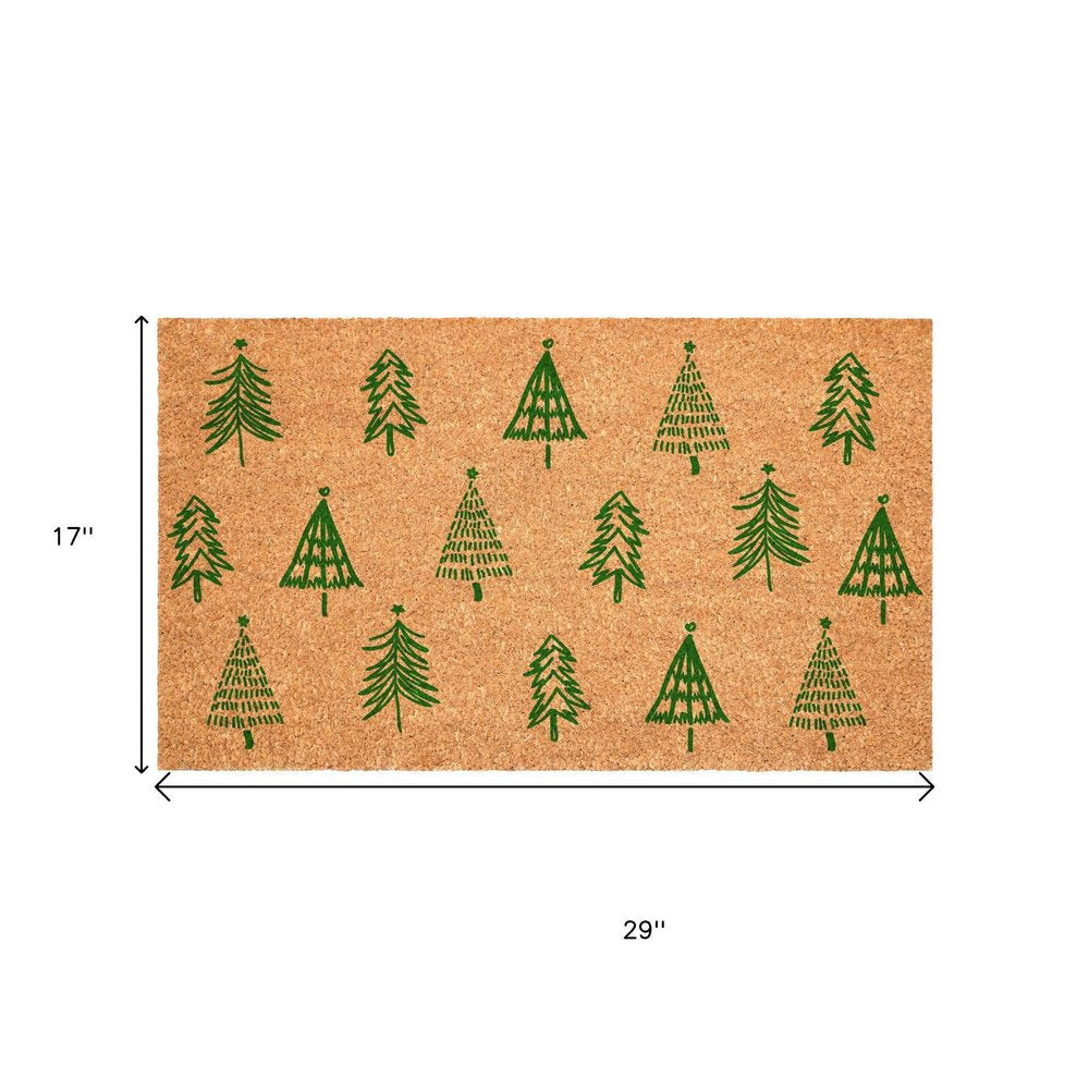17" X 29" Brown And Green Christmas Trees Outdoor Coir Door Mat HomeRoots