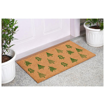 17" X 29" Brown And Green Christmas Trees Outdoor Coir Door Mat HomeRoots