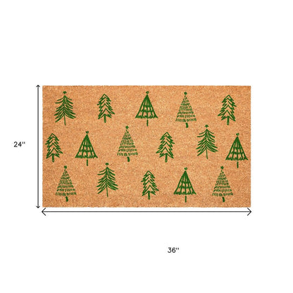 17" X 29" Brown And Green Christmas Trees Outdoor Coir Door Mat HomeRoots