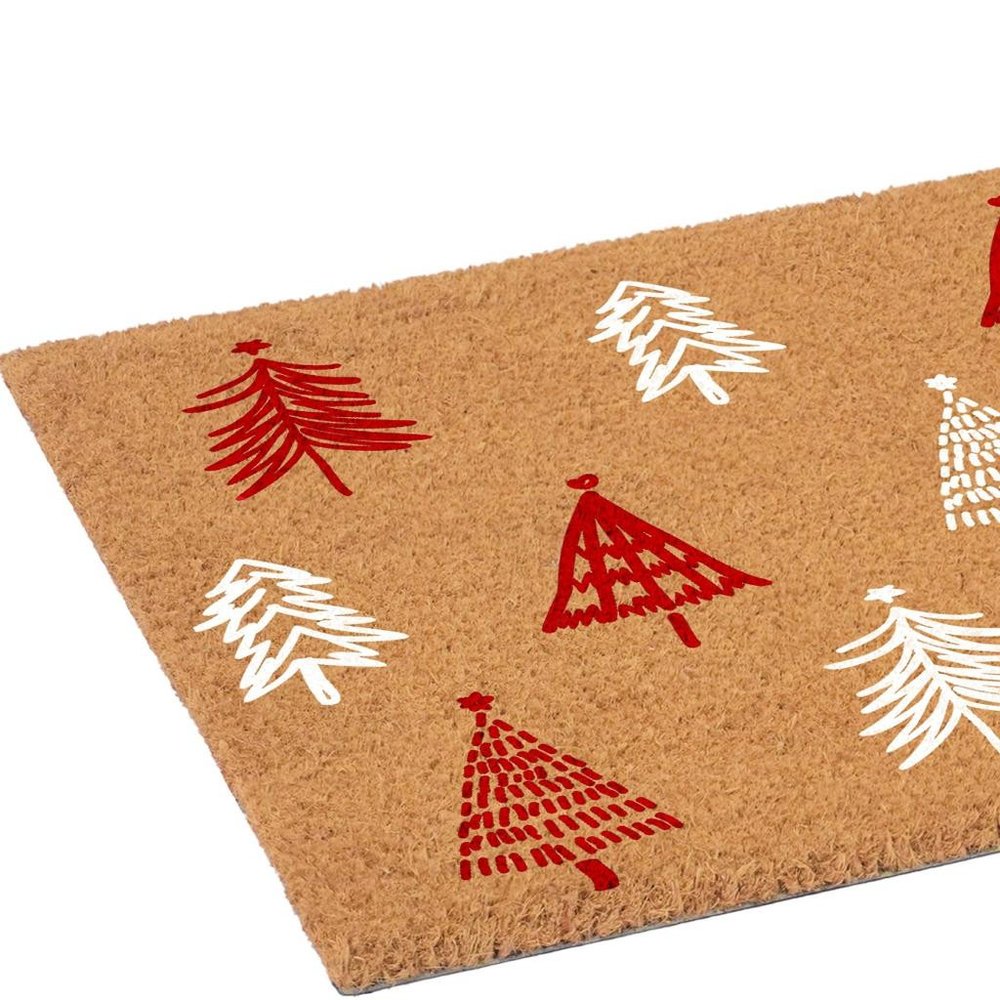 17" X 29" Brown Red And White Christmas Trees Outdoor Coir Door Mat HomeRoots