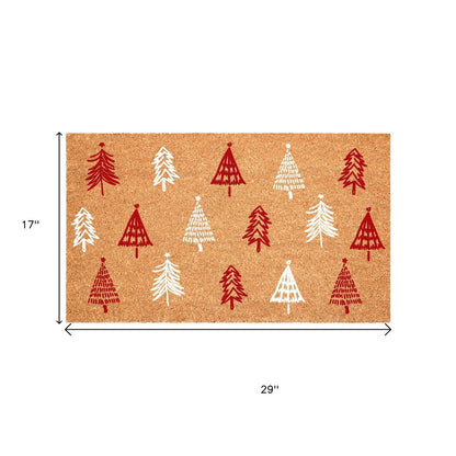17" X 29" Brown Red And White Christmas Trees Outdoor Coir Door Mat HomeRoots