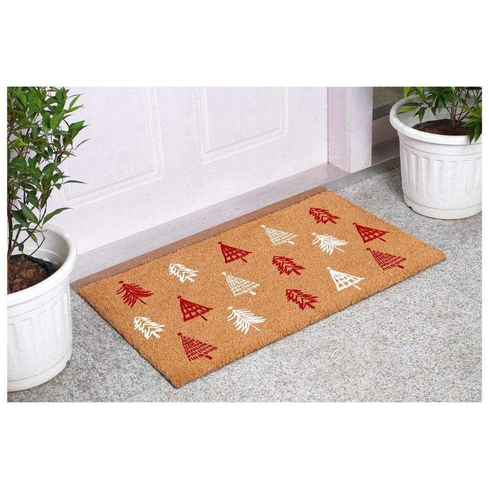 17" X 29" Brown Red And White Christmas Trees Outdoor Coir Door Mat — view 5