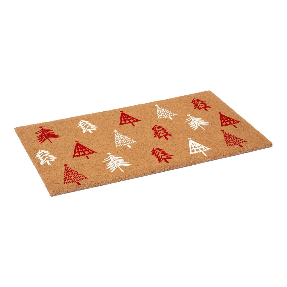 17" X 29" Brown Red And White Christmas Trees Outdoor Coir Door Mat HomeRoots