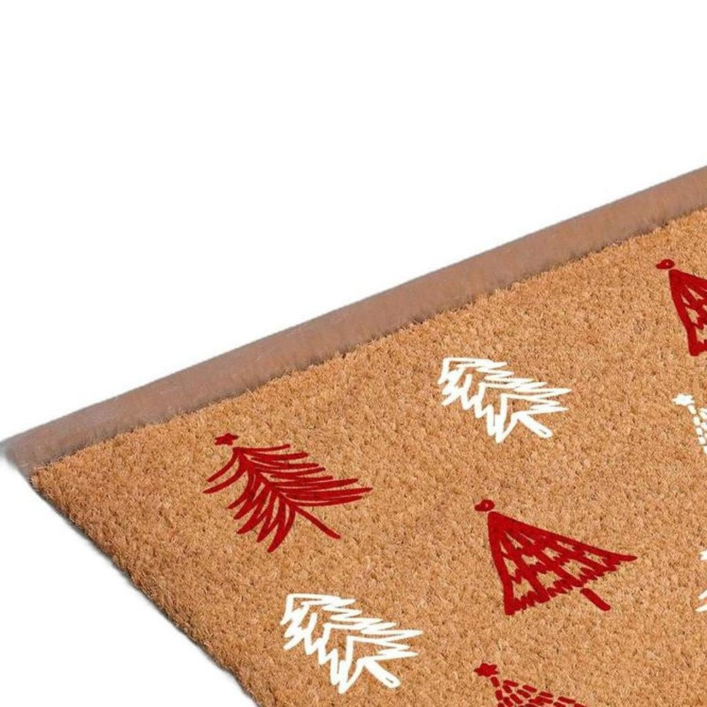 17" X 29" Brown Red And White Christmas Trees Outdoor Coir Door Mat HomeRoots