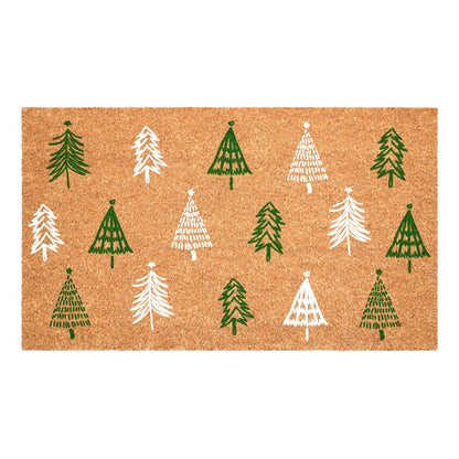 17" X 29" Brown Green And White Christmas Trees Outdoor Coir Door Mat HomeRoots