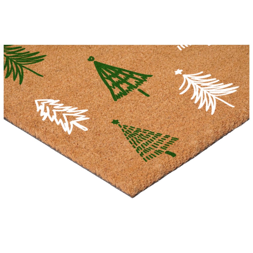 17" X 29" Brown Green And White Christmas Trees Outdoor Coir Door Mat HomeRoots