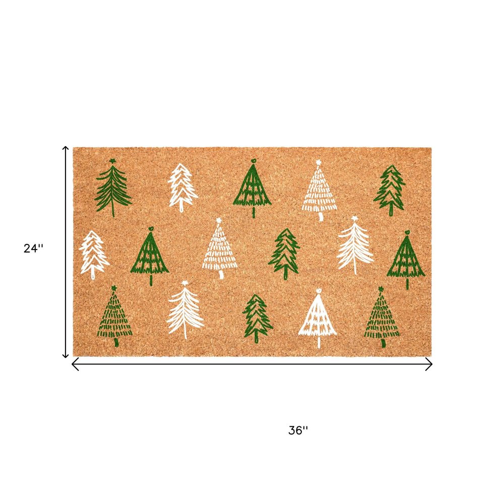 17" X 29" Brown Green And White Christmas Trees Outdoor Coir Door Mat — view 14
