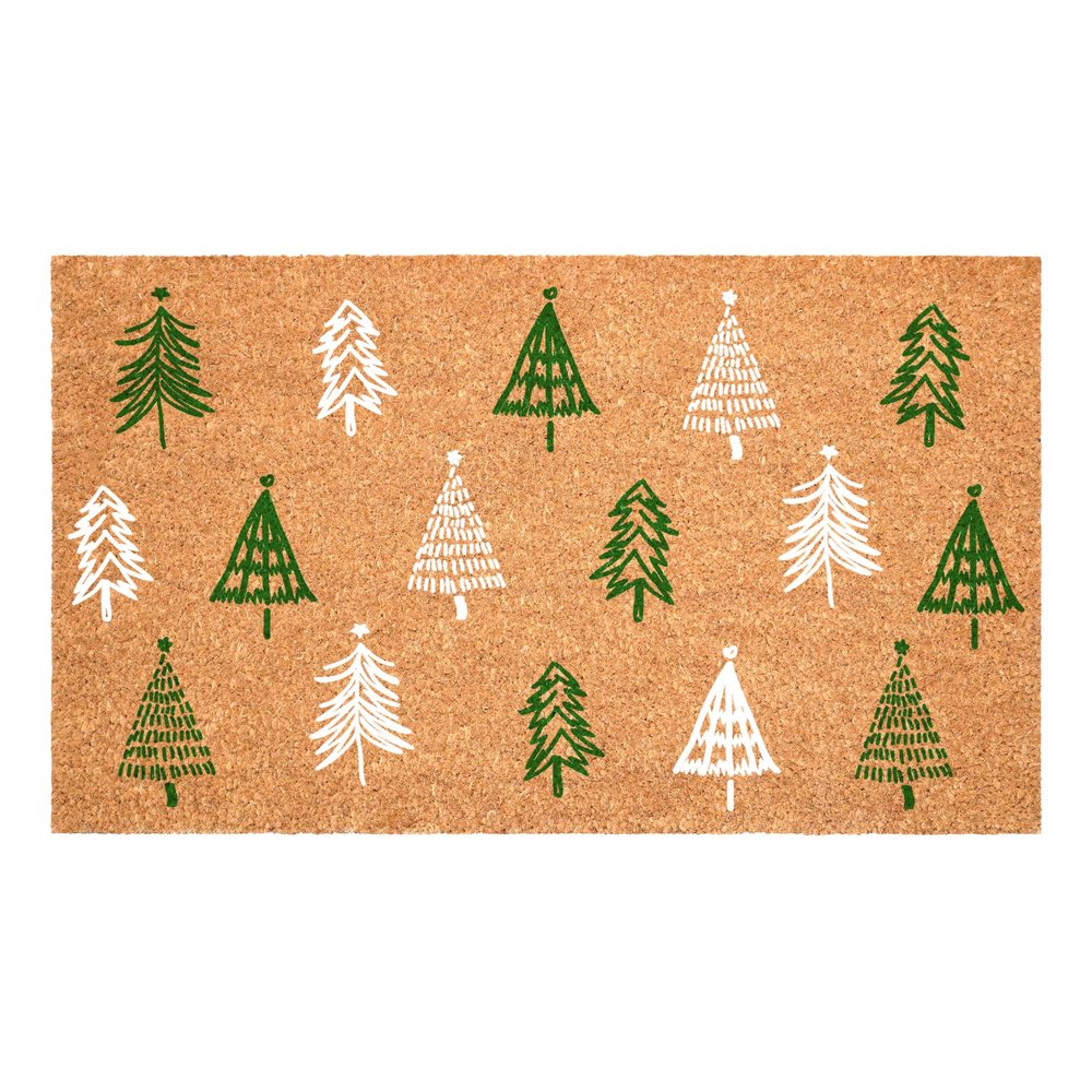 17" X 29" Brown Green And White Christmas Trees Outdoor Coir Door Mat HomeRoots