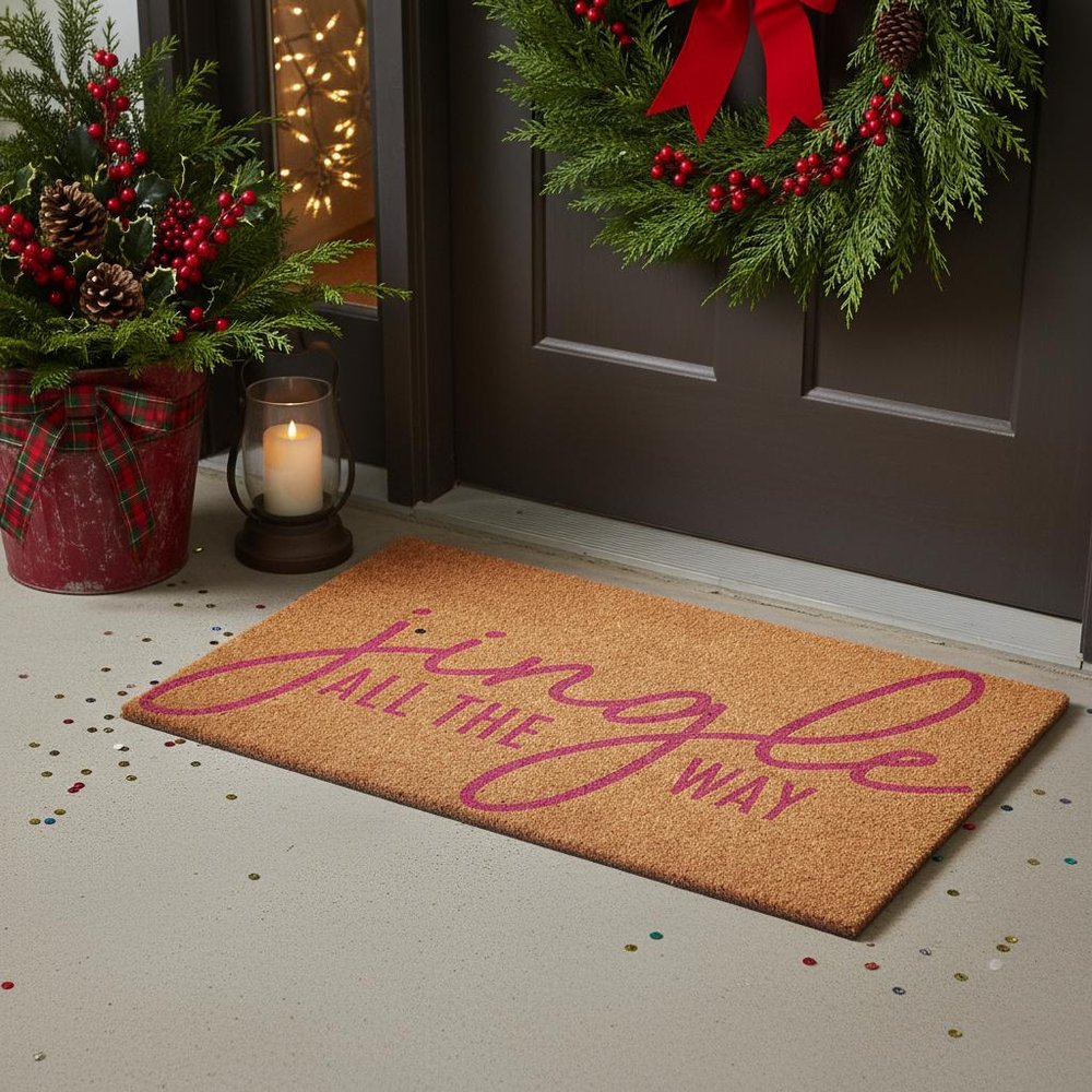 17" X 29" Brown And Pink Christmas Outdoor Coir Door Mat — view 7