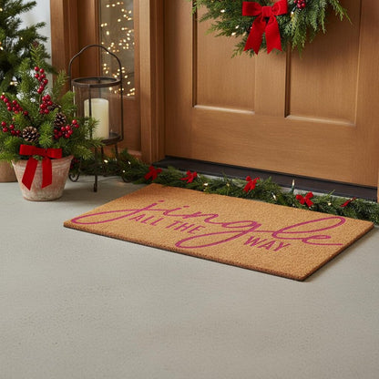 17" X 29" Brown And Pink Christmas Outdoor Coir Door Mat HomeRoots