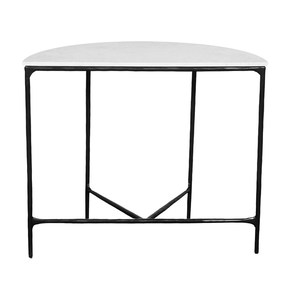 36" White and Black Genuine Marble and Iron Half Moon Console Table HomeRoots