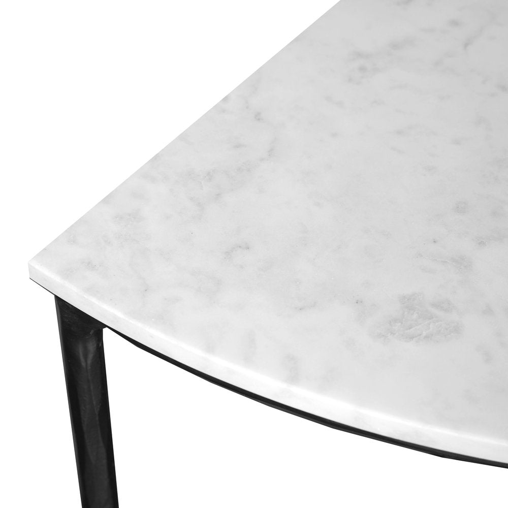36" White and Black Genuine Marble and Iron Half Moon Console Table HomeRoots