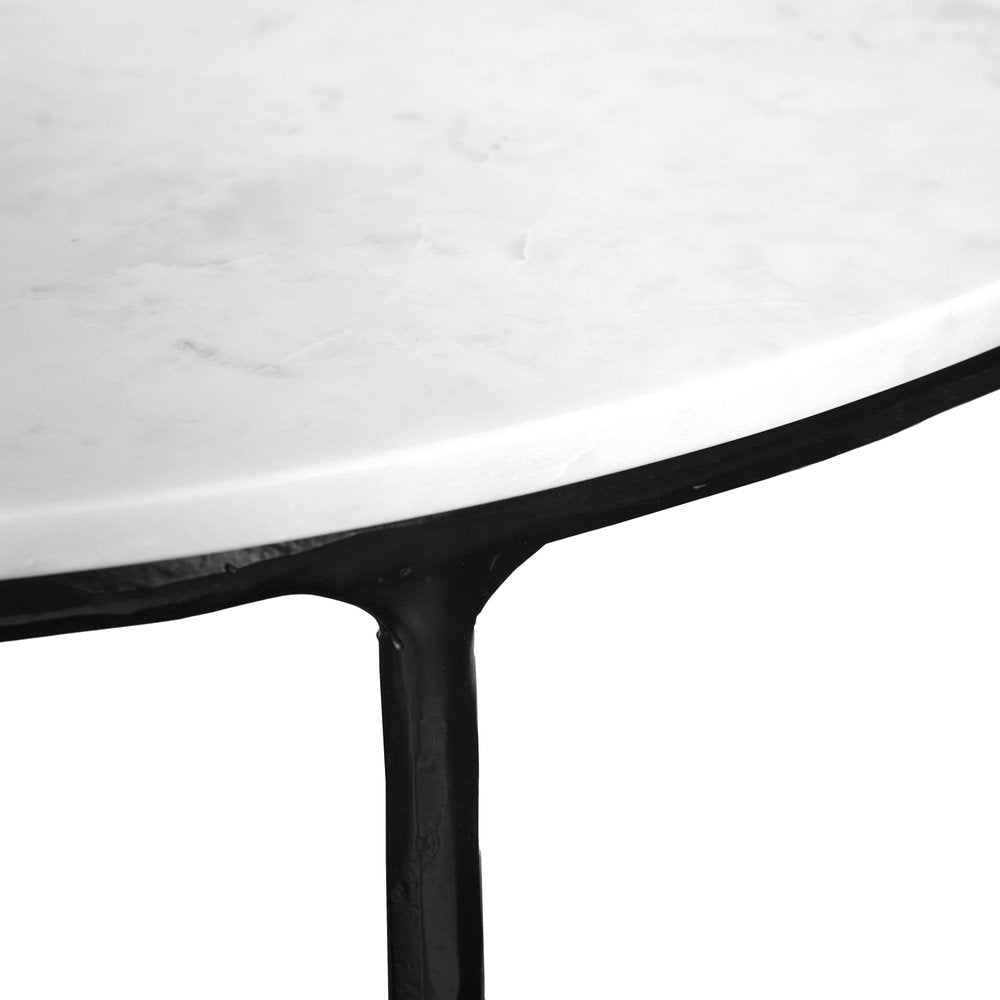 36" White and Black Genuine Marble and Iron Half Moon Console Table HomeRoots