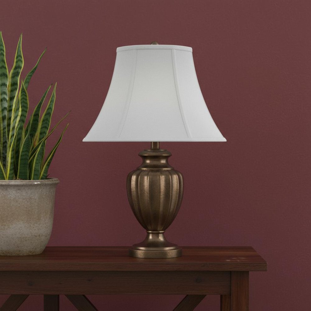 White Linen Piped Bell Lamp Shade HomeRoots