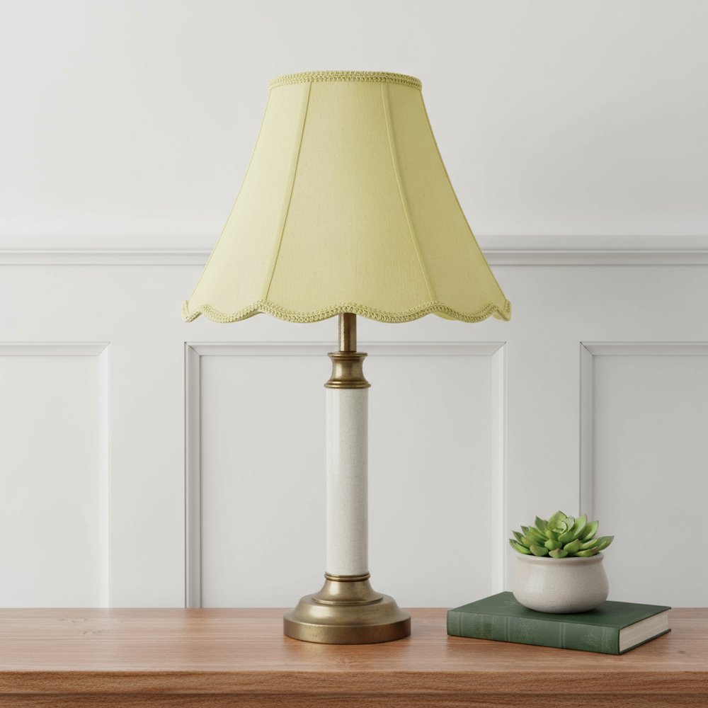 Champagne Gold Linen Piped Bell Lamp Shade HomeRoots