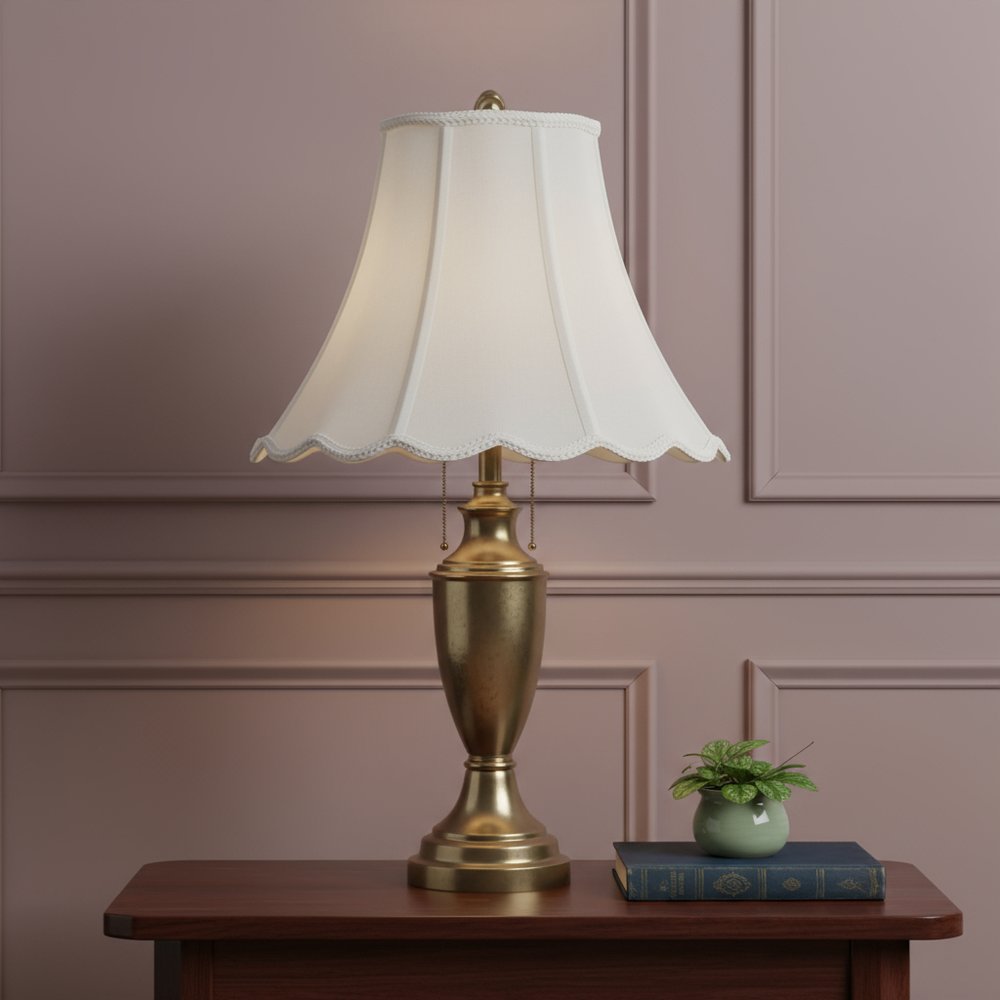 White Linen Piped Bell Lamp Shade HomeRoots