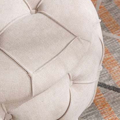 Large Button Tufted Woven Round Storage Footstool。Suitable for living room, bedroom, study - FurniFindUSA