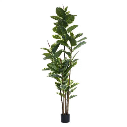 7" Green Artificial Rubber In Cylindrical Black Cement Pot HomeRoots