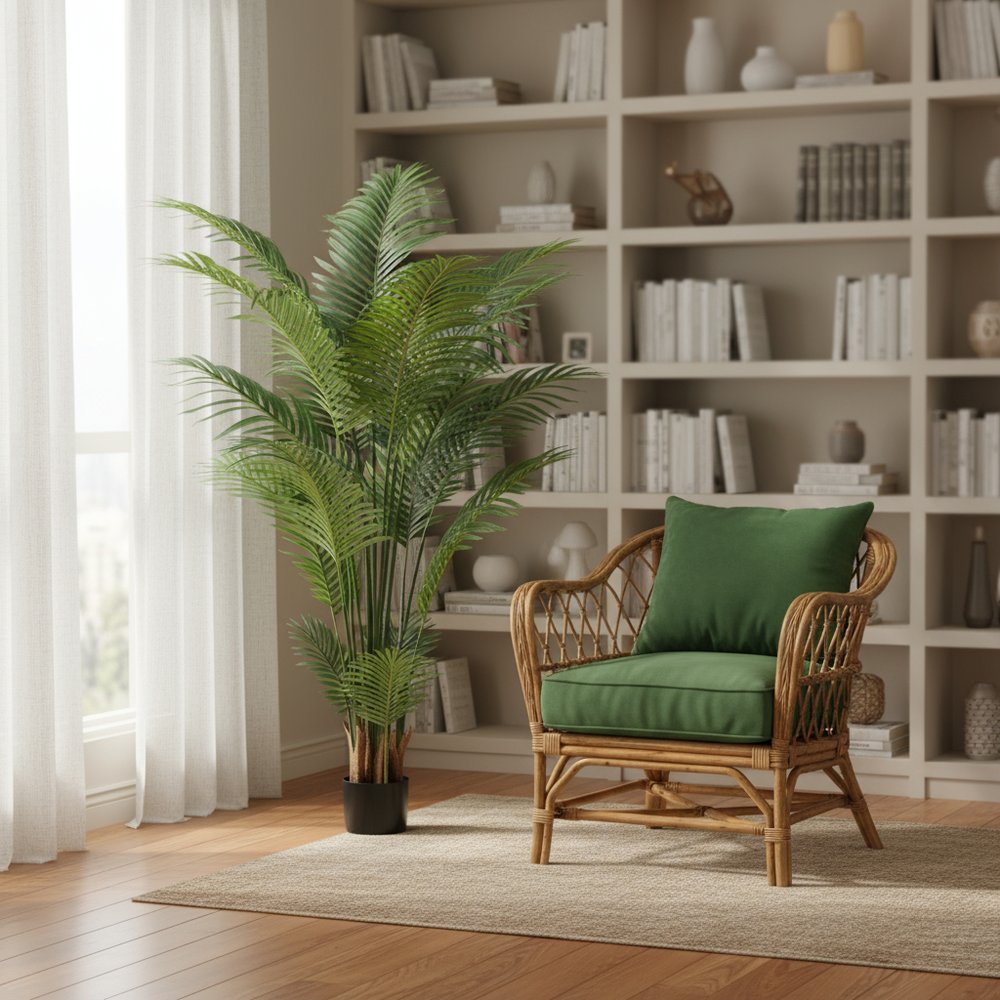 59" Green Artificial Palm Tree In Cylindrical Black Cement Pot HomeRoots