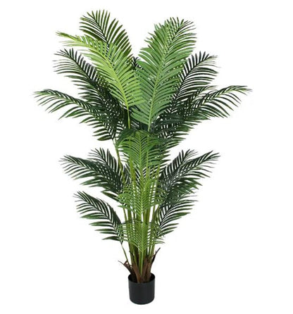 7" Green Artificial Palm In Cylindrical Black Cement Pot HomeRoots
