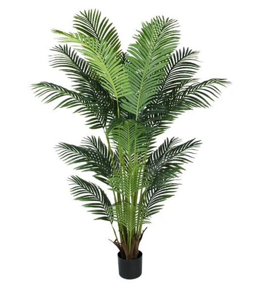 7" Green Artificial Palm In Cylindrical Black Cement Pot HomeRoots