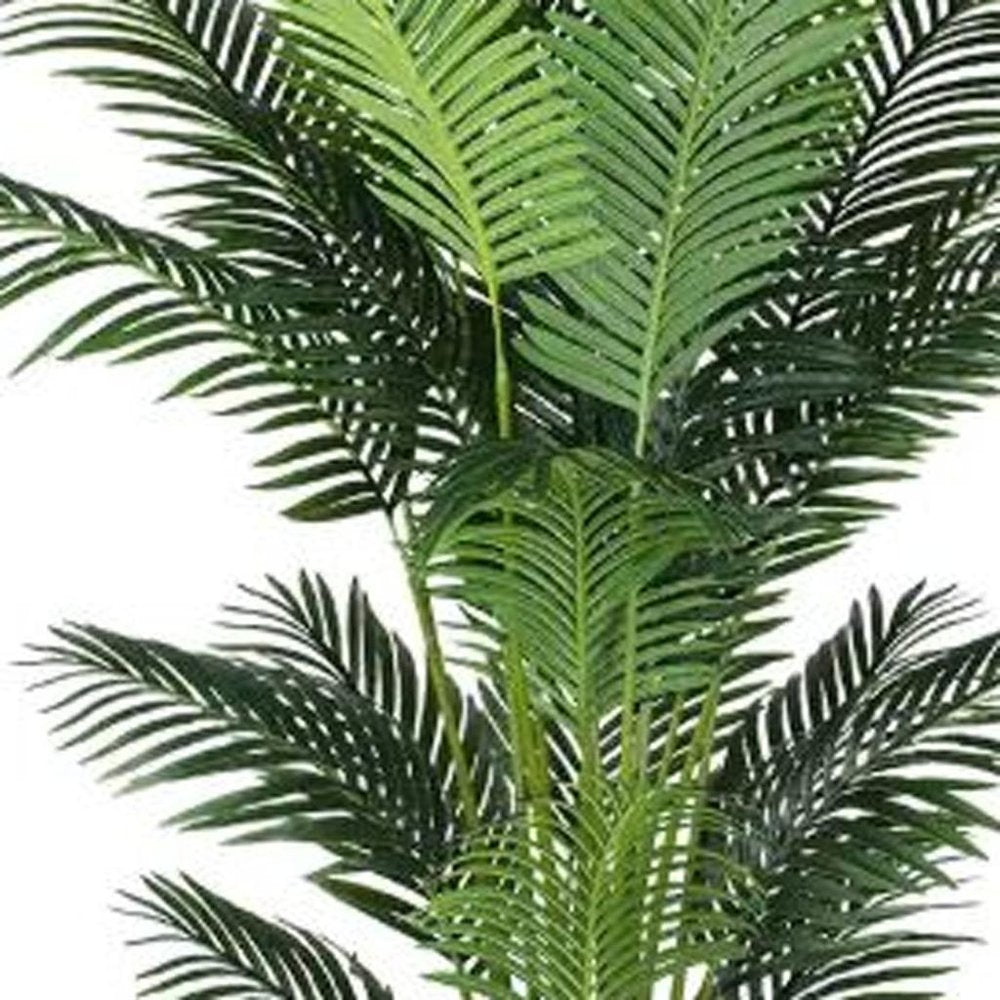 7" Green Artificial Palm In Cylindrical Black Cement Pot HomeRoots