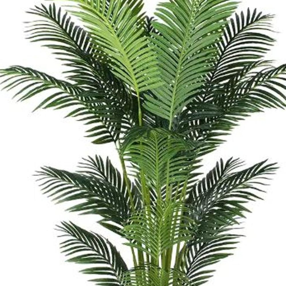 7" Green Artificial Palm In Cylindrical Black Cement Pot HomeRoots