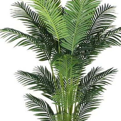 7" Green Artificial Palm In Cylindrical Black Cement Pot HomeRoots