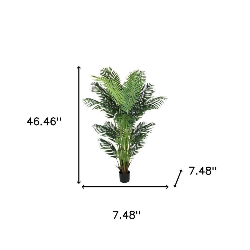 7" Green Artificial Palm In Cylindrical Black Cement Pot HomeRoots