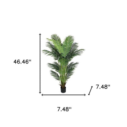 7" Green Artificial Palm In Cylindrical Black Cement Pot HomeRoots