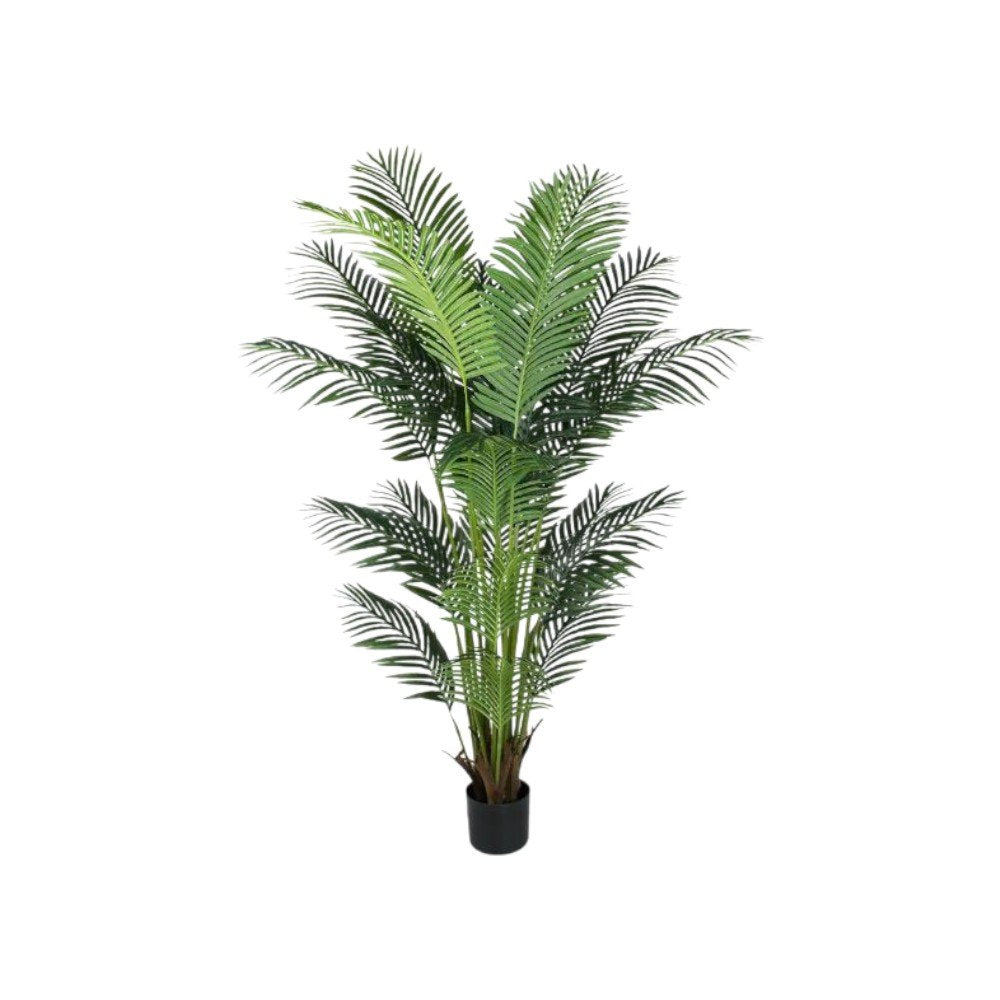 7" Green Artificial Palm In Cylindrical Black Cement Pot HomeRoots
