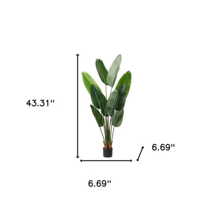 63" Green Artificial Banana Leaf Tree In Cylindrical Black Cement Pot HomeRoots