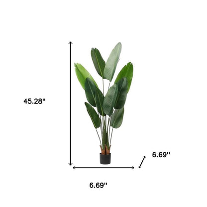 Set of Two 7" Green Artificial Banana Leaf In Cylindrical Black Cement Pot HomeRoots