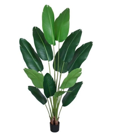 7" Green Artificial Banana Leaf In Cylindrical Black Cement Pot HomeRoots