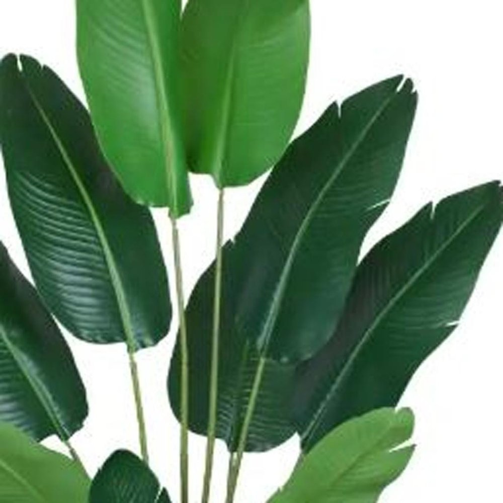 7" Green Artificial Banana Leaf In Cylindrical Black Cement Pot HomeRoots