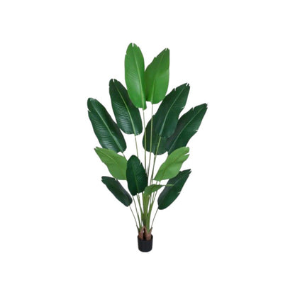 7" Green Artificial Banana Leaf In Cylindrical Black Cement Pot HomeRoots