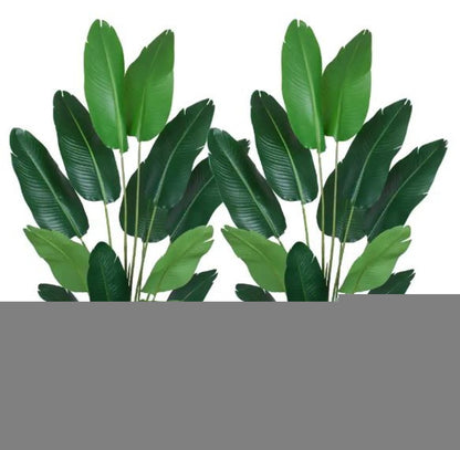 Set of Two 7" Green Artificial Banana Leaf In Cylindrical Black Cement Pot HomeRoots