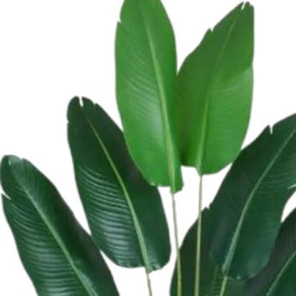 Set of Two 7" Green Artificial Banana Leaf In Cylindrical Black Cement Pot HomeRoots
