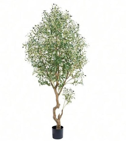 87" Green Artificial Olive Tree In Cylindrical Black Cement Pot HomeRoots