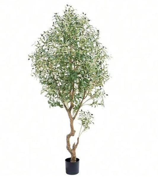 87" Green Artificial Olive Tree In Cylindrical Black Cement Pot HomeRoots