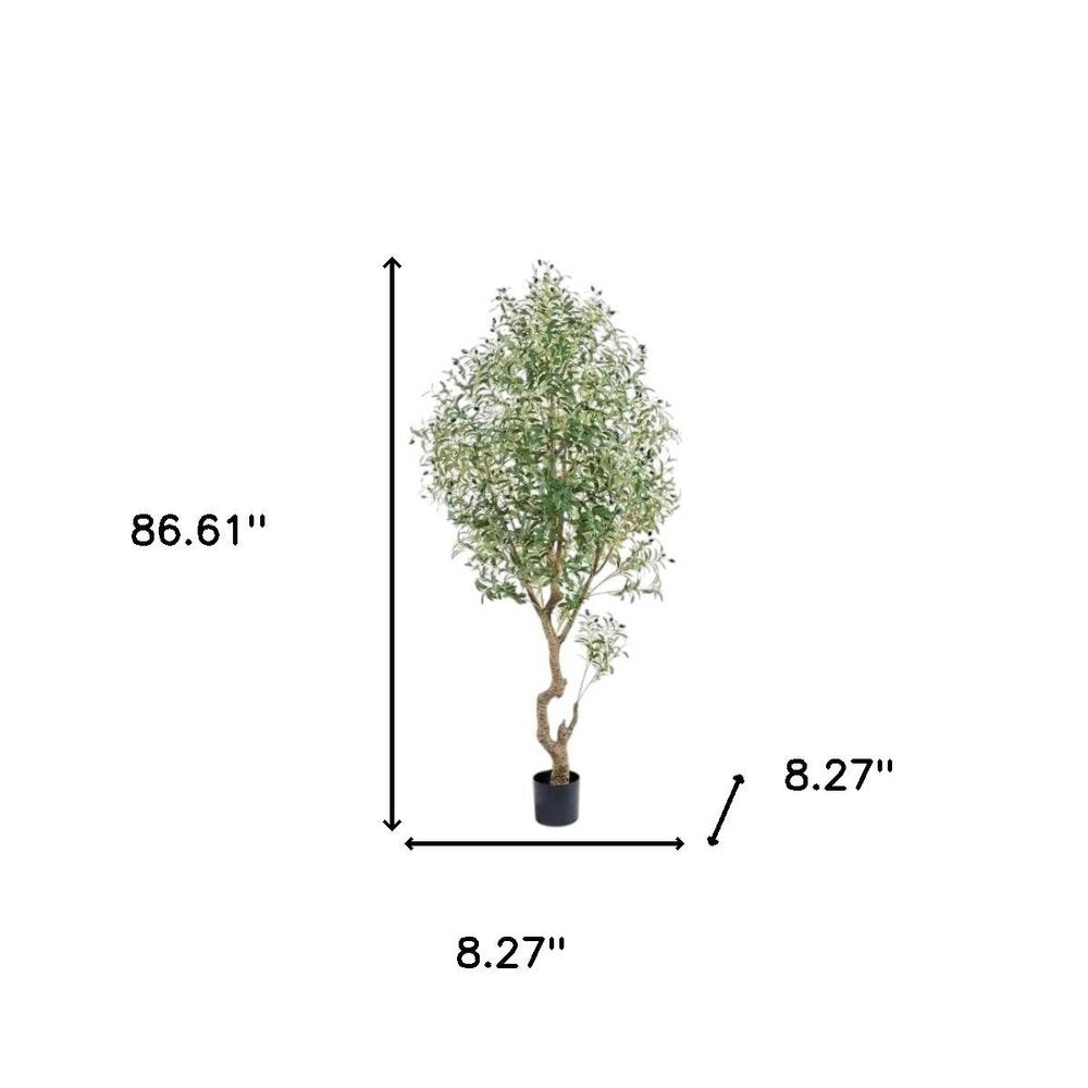 87" Green Artificial Olive Tree In Cylindrical Black Cement Pot HomeRoots