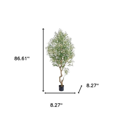 87" Green Artificial Olive Tree In Cylindrical Black Cement Pot HomeRoots